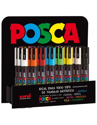 Posca - Présentoir PC-3M/3D de 36 marqueurs peinture - Pointe conique en polyester 0,9-1,3 mm - Encre à base d'eau - Résistant à