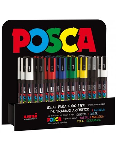 Posca - Présentoir PC-3M de 36 marqueurs peinture - Pointe conique en polyester 0,9-1,3 mm - Encre à base d'eau - Résistant à la