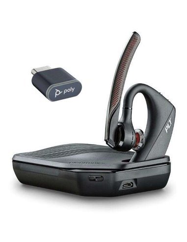 Plantronics/Poly - Casque monaural Voyager 5200-V2 UC avec microphone Bluetooth 5.2 - Portée jusqu'à 50 m avec Dongle - Autonomi