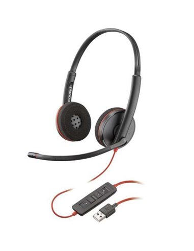 Plantronics/Poly - Casque USB-A Blackwire C3220 avec microphone - Oreillettes rembourrées - Commandes filaires - Couleur noire