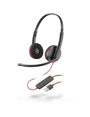 Plantronics/Poly - Casque USB-A Blackwire C3220 avec microphone - Oreillettes rembourrées - Commandes filaires - Couleur noire