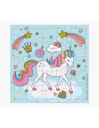 Pictura - Carte puzzle Licorne - 15,5x15,5 cm - 25 pièces - Thème Licorne - Comprend une carte pliée et une enveloppe blanche - 