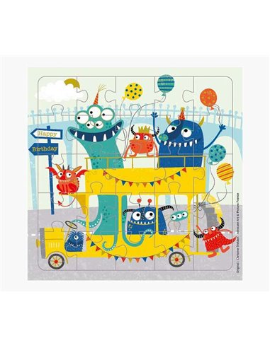 Pictura - Carte puzzle Monstres 25 pièces + carte pliée - Découpée - 15,5 x 15,5 cm - Comprend une enveloppe blanche et un embal