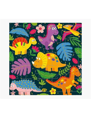 Pictura - Carte puzzle dinosaure - 15,5 x 15,5 cm - 25 pièces - Thème dinosaure - Comprend une carte pliée et une enveloppe blan