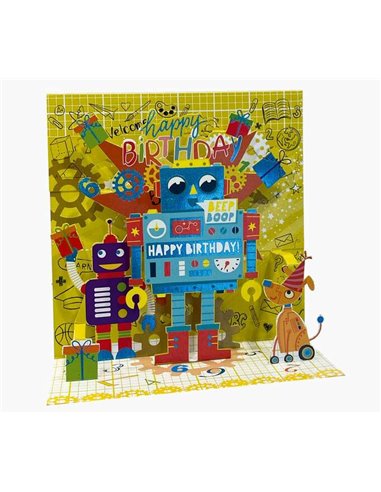 Pictura - Carte Pop-Up 3D - 16x16 cm - Thème Robots - Emballée individuellement - Enveloppe blanche incluse - Papier certifié FS