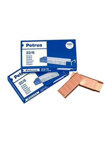 Petrus - Pack de 4 Boites de 1000 Agrafes Cuivre 22/6 - Jusqu'à 30 Feuilles - Broche 6mm