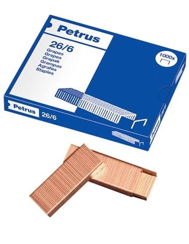 Petrus - Boite de 1000 Agrafes Cuivre 26/6 - Jusqu'à 30 Feuilles - Broche 6mm