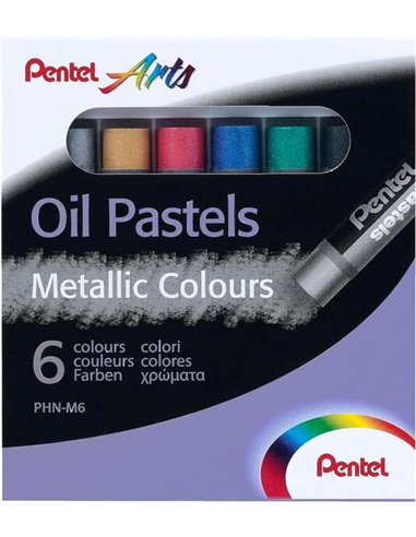 Pentel - Pastels à l'huile Pack de 6 pastels à l'huile métallisés - Doux, crémeux et séchage lent - Couleurs métalliques assorti