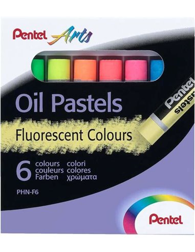 Pentel - Pastels à l'huile Pack de 6 pastels à l'huile fluorescents - Doux, crémeux et séchage lent - Couleurs fluorescentes ass