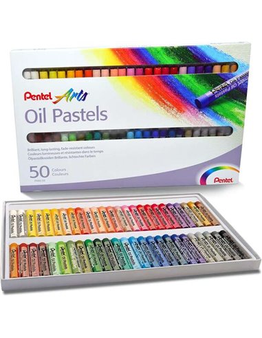 Pentel - Pastels à l'huile Pack de 50 pastels à l'huile - Doux, crémeux et séchage lent - Couleurs assorties