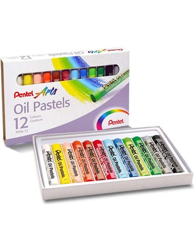 Pentel - Pastels à l'huile Pack de 12 pastels à l'huile - Doux, crémeux et séchage lent - Couleurs assorties