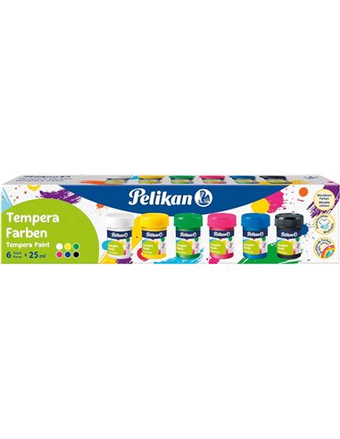 Pelikan - Lot de 6 détrempes scolaires - Flacons de 25 ml - Facile à mélanger - Idéal pour les projets scolaires