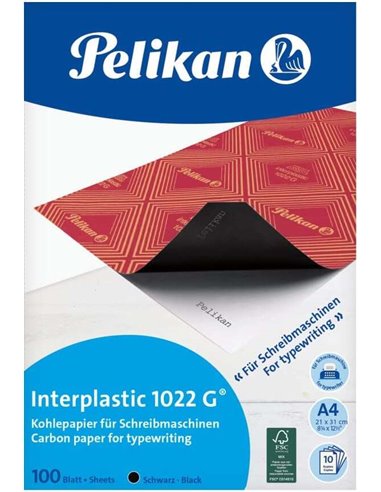 Pelikan - Paquet de 100 Papier Interplastique Carbone 1022G - 100 Feuilles - Haute Qualité - Facile à Utiliser - Idéal pour des 