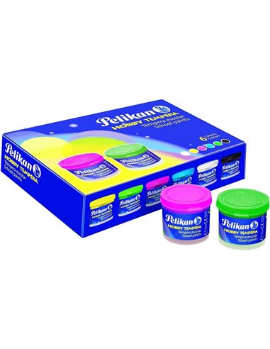 Pelikan - Pack de 6 Pots Tempera 40ml + Pinceau - Consistance Pâteuse - Résistant à la Lumière - Couleurs Assorties