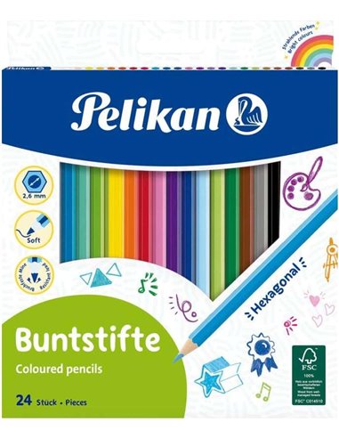 Pelikan - Boîte de 24 Crayons de Couleur Hexagonaux Laqués - Mine Anti-casse - FSC