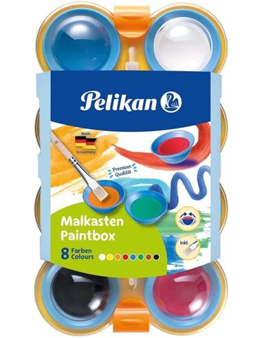 Pelikan - Aquarelles pour enfants - Puits séparables - Pinceau géant inclus - Facile à diluer - Résistant à la lumière - Boîte a