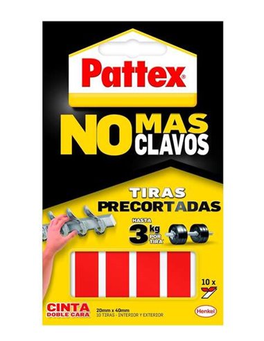 Pattex - Ruban Double Face Nmc Bl 10 Bandes - Adhérence Durable - Fixation d'une Grande Résistance - Pratique et Propre