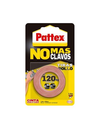 Pattex - Ruban Double Face Nmc Bl 1,5 m - Adhésif sans clous - Fixation rapide et propre - pour objets lisses intérieurs et exté