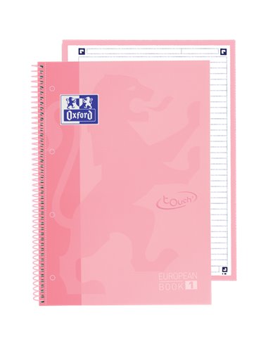 Oxford - School Touch Europeanbook 1 A4+ Couverture Extra Rigide - 80 Feuilles - Couverture au Design Flamant Pastel