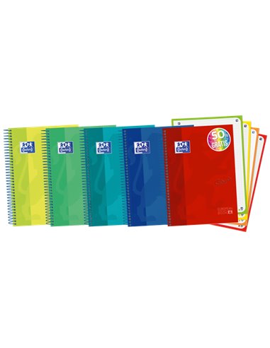 Oxford - School Touch A5+ Europeanbook - Couverture Extra Rigide Résistante - 120 Feuilles de Couleurs Vives - Grille 5x5