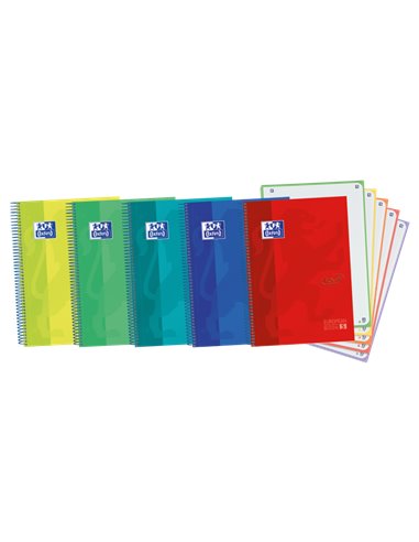 Oxford - School Touch A4+ Europeanbook - Couverture Extra Rigide Résistante - 120 Feuilles de Couleurs Vives - Grille 5x5