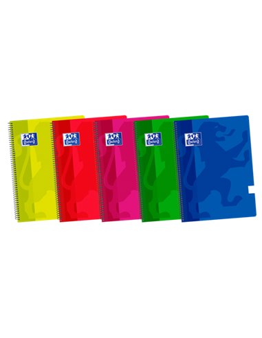 Oxford - Carnet à Spirale School Classic Fº - Couverture Plastique Lisse - 80 Feuilles - Couleurs Assorties