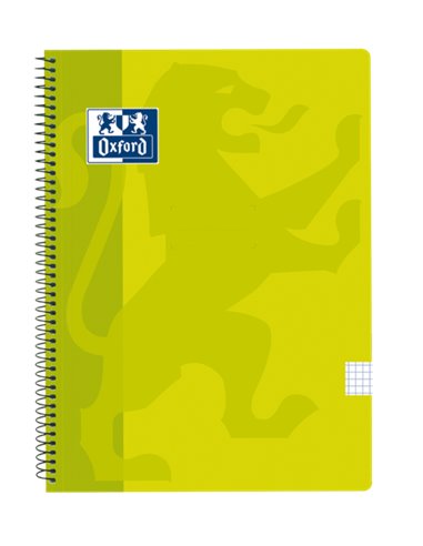 Oxford – Carnet à spirale classique avec couverture en plastique 4 x 4 – 80 feuilles – Marge 4 x 4 – Format folio – Couleur citr