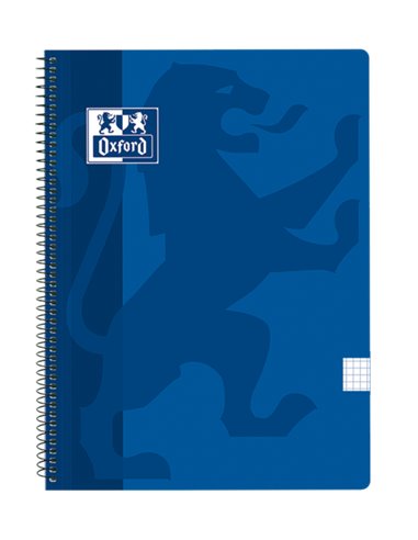 Oxford - Cahier à spirale classique scolaire Couverture plastique Folio 4x4 - 80 feuilles - Marge - Couleur bleu marine