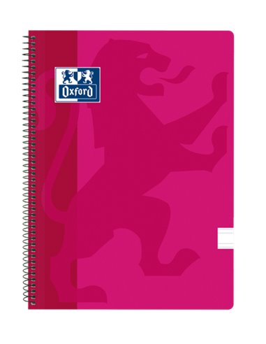 Oxford - Carnet à spirales classique avec couverture en plastique - Règle 3.5 avec marge - 80 feuilles - Couleur fuchsia