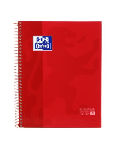 Oxford - School Classic A5+ Europeanbook - Couverture Extra Rigide - Grille 5x5 - 80 Feuilles - Couleur Rouge