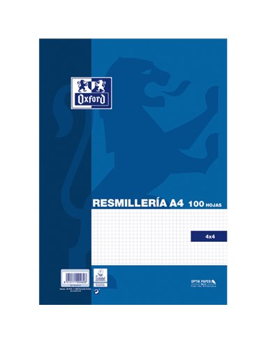 Oxford - School Classic A4 Resmilleria 4x4 100 feuilles - Carnet format A4 - 4x4 Resmilleria