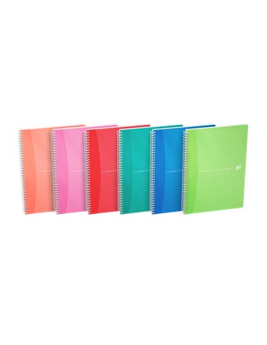 Oxford - Cahier à spirale A4 Office My Colors - Couverture plastique - 5x5 - 90 feuilles - Couleurs assorties