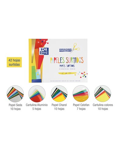 Oxford - Bloc Collé Crafts Papiers Assortis A4+ - Couverture Souple - 42 Feuilles - Idéal pour les Projets Créatifs