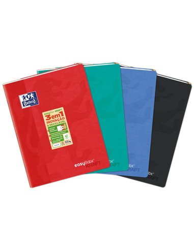 Oxford - Easybook Kraft A4 - Couverture souple - Carnet agrafé - 1 ligne avec 2 marges - 48 feuilles - Couleurs assorties