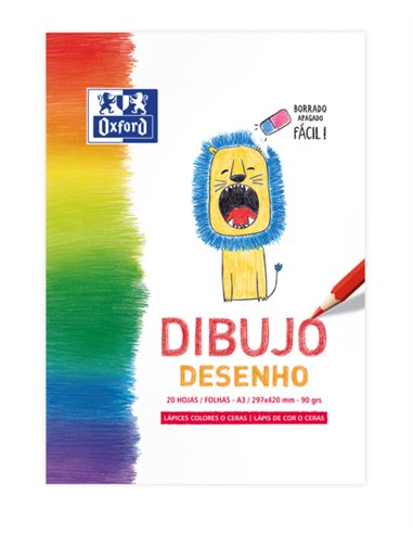 Oxford - Bloc Collé Dessin/Loisir Enfant A3 - Couverture Souple/Dos Rigide - 20 Feuilles 90gr - Idéal pour Dessiner et Colorier