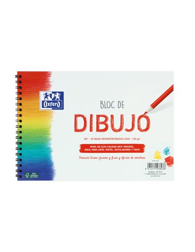 Oxford - Carnet de dessin scolaire en spirale A5+ - Couverture souple/Dos rigide - 20 Feuilles 130gr Uni