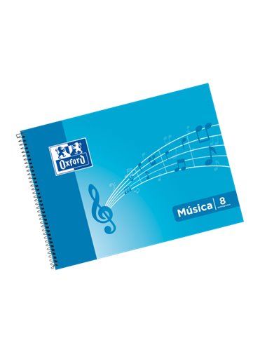 Oxford - Carnet de Musique à Spirale 4ème Format Paysage 20 Feuilles - 8 Portées Espacement 2mm - Couverture Souple - Couleur Bl