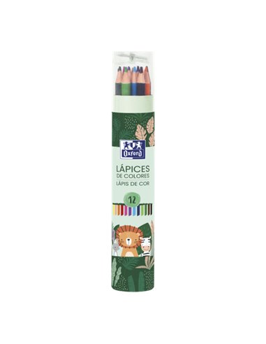 Oxford - Tube à crayons en bois Animal Besties - 12 couleurs - Taille-crayon inclus - Idéal pour les amoureux des animaux