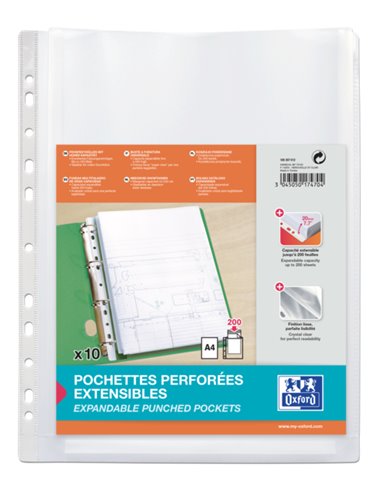 Oxford - Couvertures multi-trous A4 grande capacité - Gousset Polypropylène 200µ - Finition Verre
