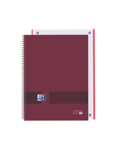 Oxford - & You Europeanbook A4+ Couverture Extra Rigide - Carnet de 80 Feuilles - Format A4+ - Grille 5x5 - Couleur Bordeaux