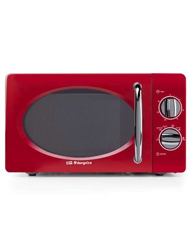 Orbegozo - Micro-ondes Rouge Vintage MI 2020 - 20L - 700W - 6 Niveaux de Puissance - Minuterie 30min - Dégivrage Rapide - Design