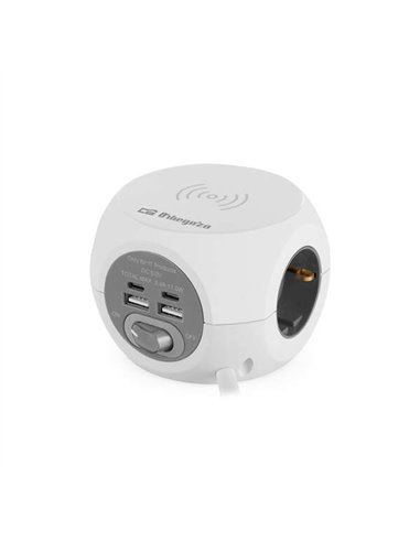 Orbegozo - Prise de Charge Rapide Sans Fil EN 4500 8 en 1 - 3 Prises de Terre VDE - 2 USB - 2 USB-C - Câble 1,5M - Interrupteur 