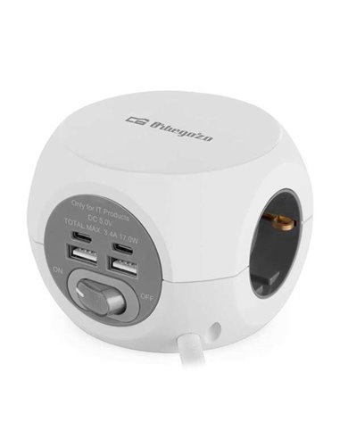 Orbegozo - EN 4000 - Prise 7 en 1 avec prises de terre et connexions USB-C - Compacte et sûre - Idéale pour les voyages - Câble 