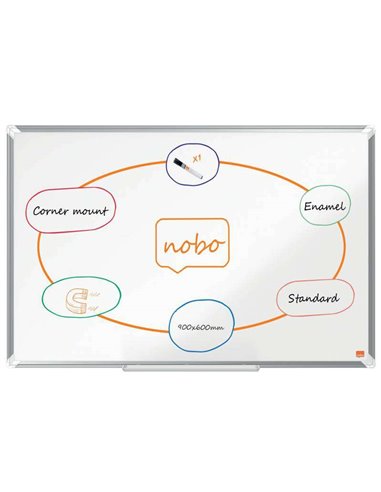 Nobo - Tableau blanc magnétique en acier vitrifié Premium Plus 900x600 mm - Montage en angle - Surface d'effacement supérieure -