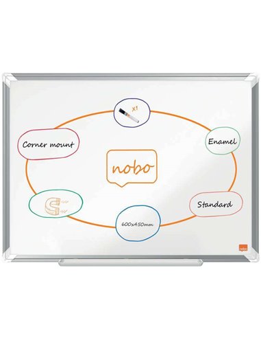 Nobo - Tableau blanc magnétique Premium Plus en acier vitrifié 600x450 mm - Montage en angle - Surface d'effacement supérieure -