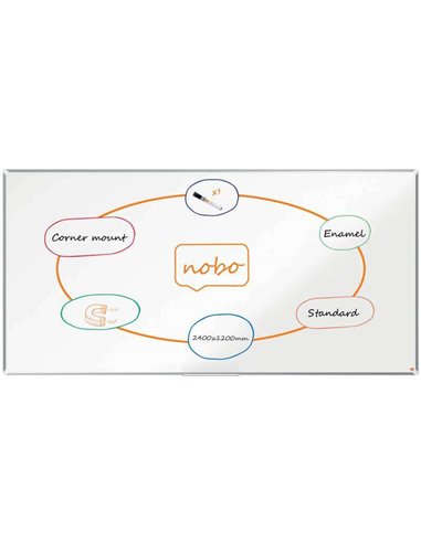 Nobo - Tableau Blanc Magnétique en Acier Vitrifié Premium Plus 2400x1200mm - Montage en Coin - Surface d'Effacement Supérieure -