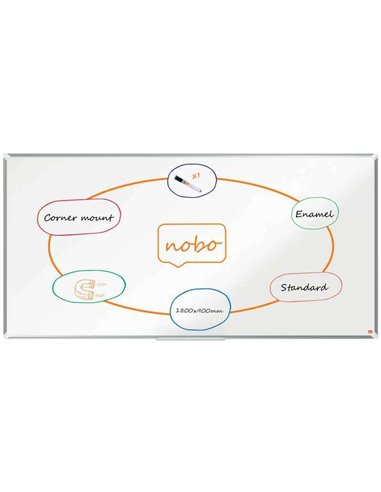 Nobo - Tableau Blanc Magnétique en Acier Vitrifié Premium Plus 1800x900mm - Montage en Coin - Surface d'Effacement Supérieure - 