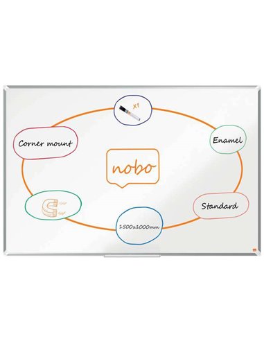 Nobo - Tableau Blanc Magnétique en Acier Vitrifié Premium Plus 1500x1000mm - Montage en Coin - Surface d'Effacement Supérieure -