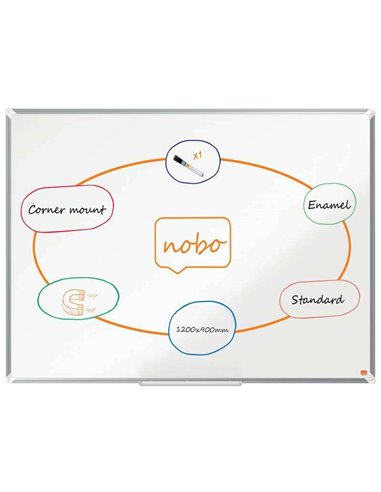 Nobo - Tableau Blanc Magnétique en Acier Vitrifié Premium Plus 1200x900mm - Montage en Coin - Surface d'Effacement Supérieure - 