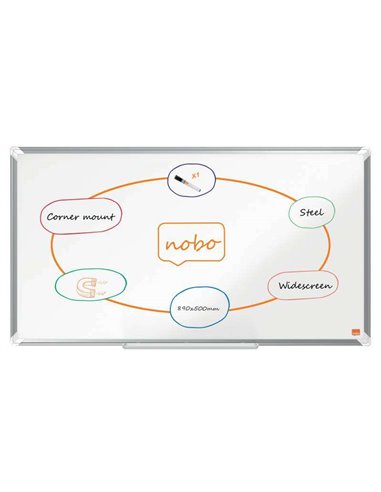 Nobo - Tableau blanc magnétique panoramique Premium Plus en acier laqué 890x500mm - Montage en angle - Blanc